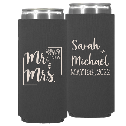 Wedding - Cheers To The New Mr & Mrs - Neoprene Slim Can 057