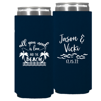 Wedding - All You Need Is Love And The Beach With Waves - Foam Slim Can 095