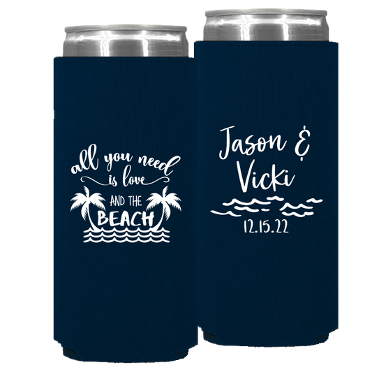 Wedding - All You Need Is Love And The Beach With Waves - Foam Slim Can 095