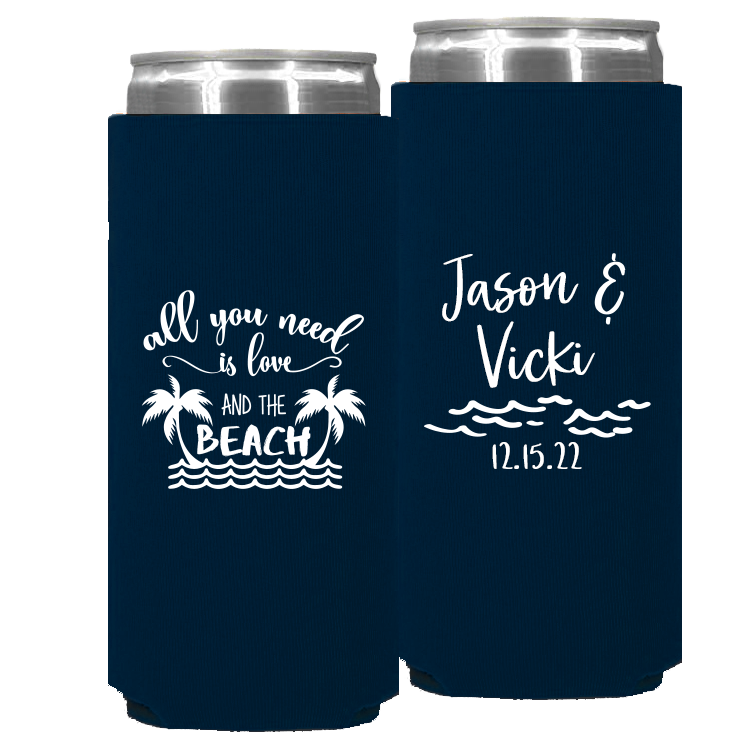 Wedding - All You Need Is Love And The Beach With Waves - Foam Slim Can 095