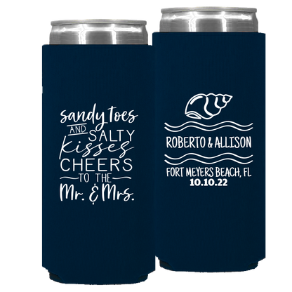 Wedding - Sandy Toes And Salty Kisses Cheers To The Mr & Mrs - Foam Slim Can 096