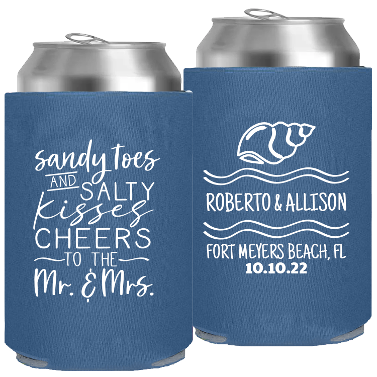 Wedding - Sandy Toes And Salty Kisses Cheers To The Mr & Mrs - Foam Can 096