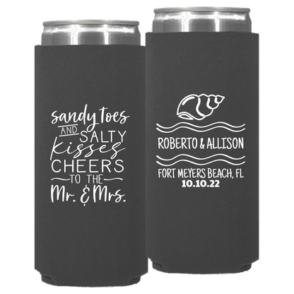 Wedding - Sandy Toes And Salty Kisses Cheers To The Mr & Mrs - Neoprene Slim Can 096